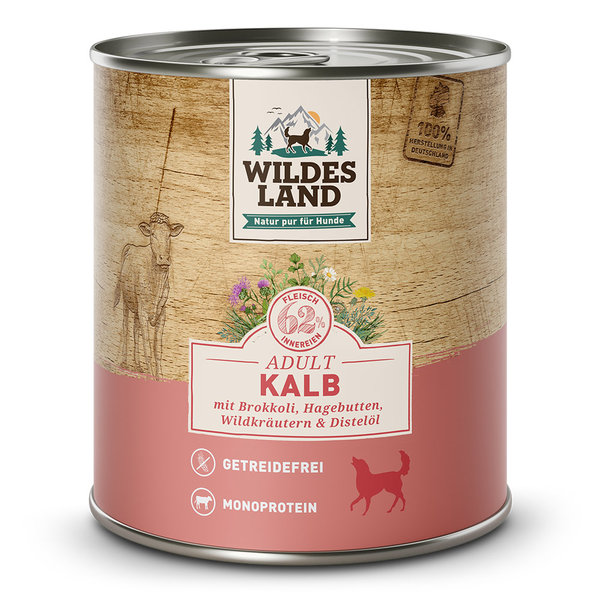 Wildes Land Classic Adult Kalb mit Brokkoli, Hagebutte, Wildkräutern und Distelöl 6 x 800 g